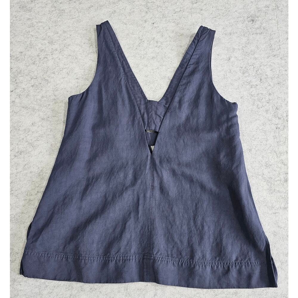 Reiss Emi Linen Blend V Neck Top, Ladder Cut Out Bars, Blue, Sz 2 - Picture 5 of 11